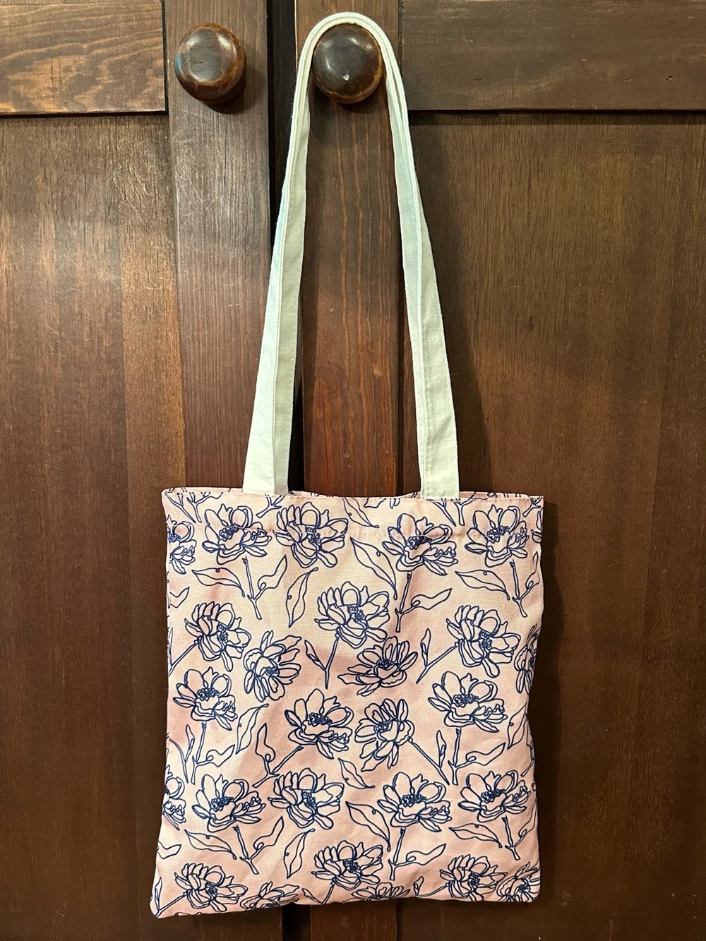 Canvas tote bag • pink with navy flowers